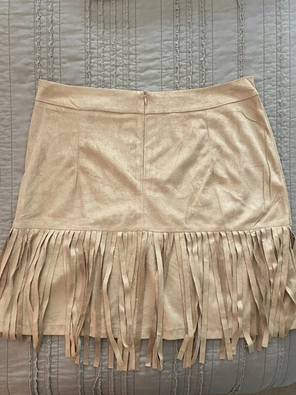 Boho Faux Suede Fringe Mini Skirt - Tan Studded Western Festival Cowgirl - XL - Picture 7 of 7